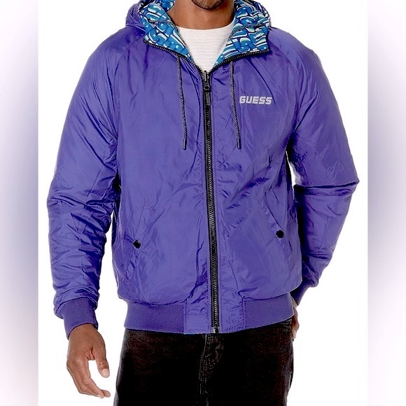 GUESS Eco Elvis ! Reversible ! Logo-Print Puffer Jacket Hooded โจ Size S | logo - Picture 12 of 16